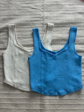 Aerie Blue and Cream Ribbed Tank Tops - Double Set